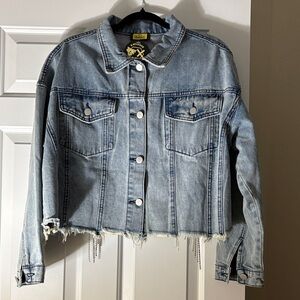 Stylish Light Blue Distressed Jean Jacket